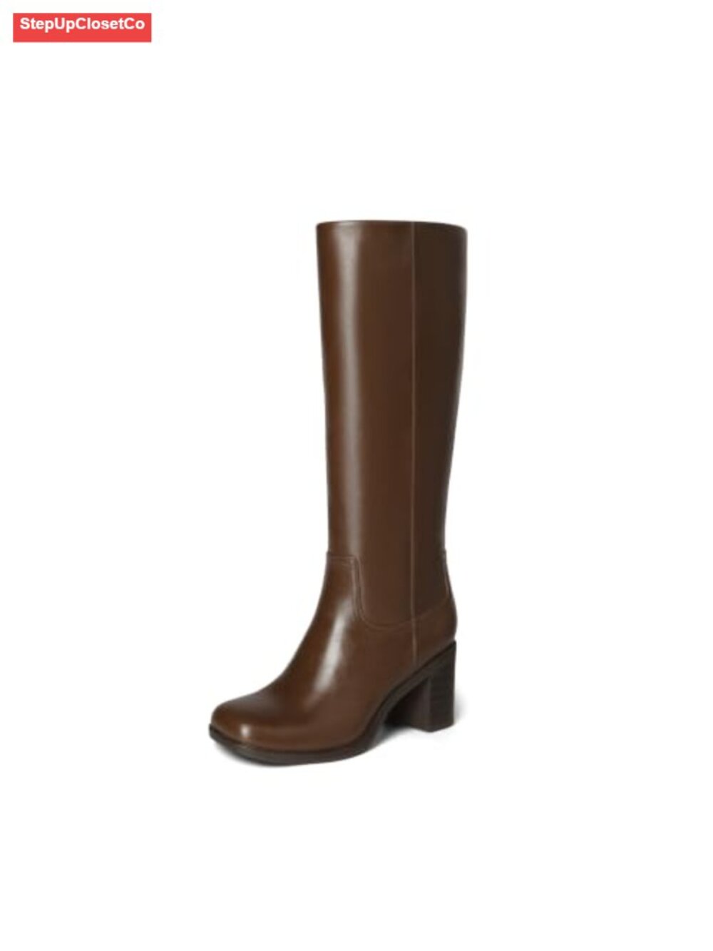Faux Leather Square Toe Chunky Knee High Boots Block Heel Pull On Women Sz 9
